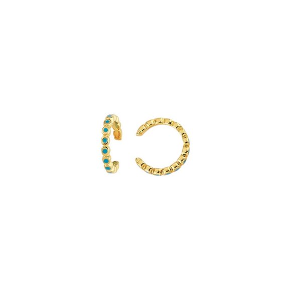 14K Solid Gold Turquoise Enamel Ear Cuff Earrings